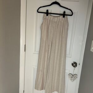 Forever 21 Cream and Tan Striped Wide-Leg Pants
